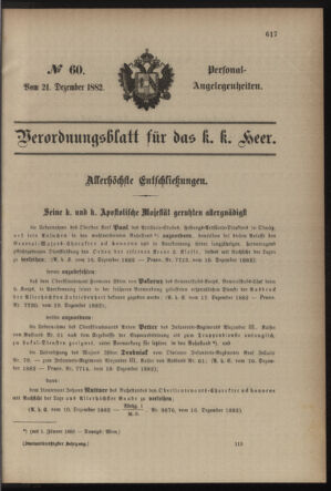 Kaiserlich-königliches Armee-Verordnungsblatt: Personal-Angelegenheiten 18821221 Seite: 1