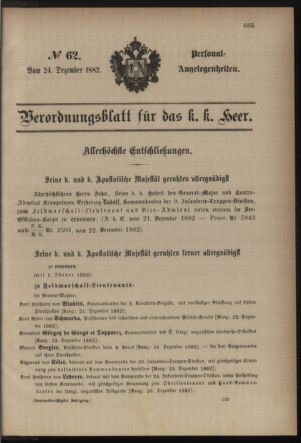 Kaiserlich-königliches Armee-Verordnungsblatt: Personal-Angelegenheiten 18821224 Seite: 1