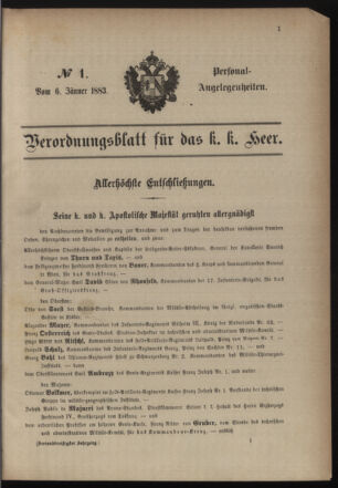 Kaiserlich-königliches Armee-Verordnungsblatt: Personal-Angelegenheiten 18830106 Seite: 1