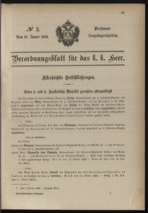 Kaiserlich-königliches Armee-Verordnungsblatt: Personal-Angelegenheiten 18830119 Seite: 1