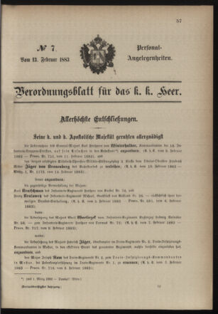 Kaiserlich-königliches Armee-Verordnungsblatt: Personal-Angelegenheiten 18830213 Seite: 1