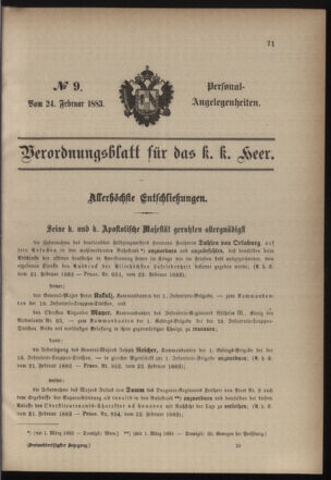 Kaiserlich-königliches Armee-Verordnungsblatt: Personal-Angelegenheiten 18830224 Seite: 1