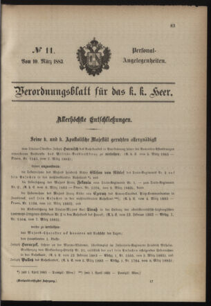 Kaiserlich-königliches Armee-Verordnungsblatt: Personal-Angelegenheiten 18830310 Seite: 1