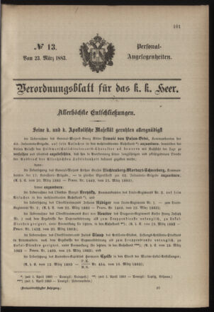 Kaiserlich-königliches Armee-Verordnungsblatt: Personal-Angelegenheiten 18830323 Seite: 1