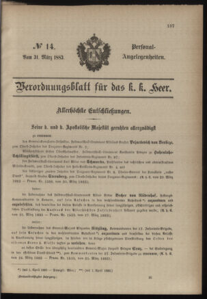 Kaiserlich-königliches Armee-Verordnungsblatt: Personal-Angelegenheiten 18830331 Seite: 1