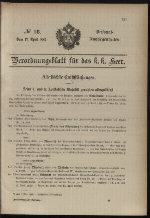 Kaiserlich-königliches Armee-Verordnungsblatt: Personal-Angelegenheiten 18830417 Seite: 1