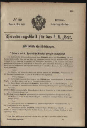 Kaiserlich-königliches Armee-Verordnungsblatt: Personal-Angelegenheiten 18830508 Seite: 1