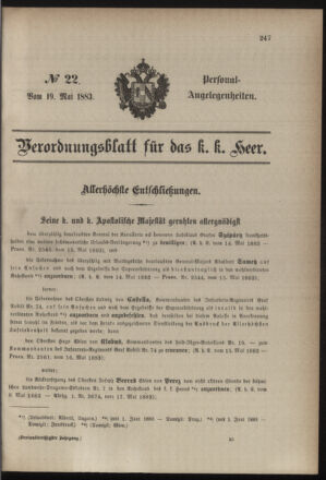 Kaiserlich-königliches Armee-Verordnungsblatt: Personal-Angelegenheiten 18830519 Seite: 1