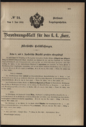 Kaiserlich-königliches Armee-Verordnungsblatt: Personal-Angelegenheiten 18830607 Seite: 1