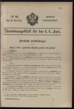 Kaiserlich-königliches Armee-Verordnungsblatt: Personal-Angelegenheiten 18830620 Seite: 1