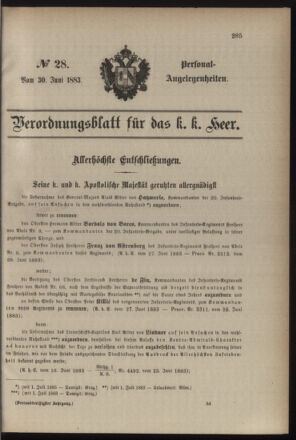 Kaiserlich-königliches Armee-Verordnungsblatt: Personal-Angelegenheiten 18830630 Seite: 1