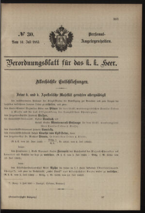 Kaiserlich-königliches Armee-Verordnungsblatt: Personal-Angelegenheiten 18830714 Seite: 1