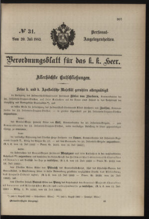 Kaiserlich-königliches Armee-Verordnungsblatt: Personal-Angelegenheiten 18830720 Seite: 1