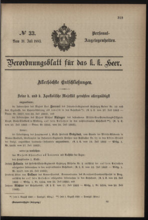 Kaiserlich-königliches Armee-Verordnungsblatt: Personal-Angelegenheiten 18830731 Seite: 1