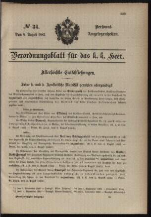 Kaiserlich-königliches Armee-Verordnungsblatt: Personal-Angelegenheiten 18830809 Seite: 1