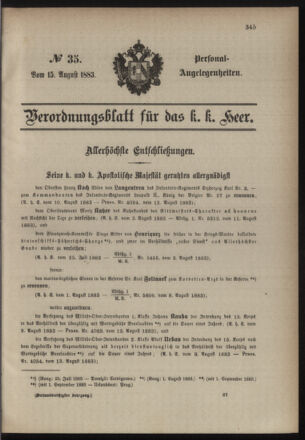 Kaiserlich-königliches Armee-Verordnungsblatt: Personal-Angelegenheiten 18830815 Seite: 1