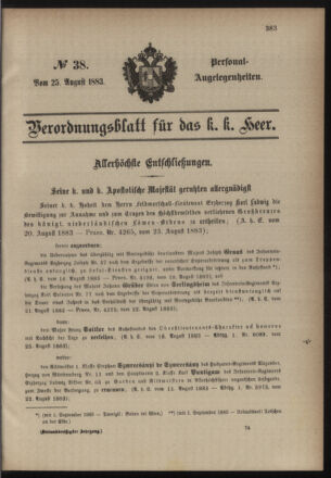 Kaiserlich-königliches Armee-Verordnungsblatt: Personal-Angelegenheiten 18830825 Seite: 1