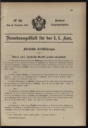 Kaiserlich-königliches Armee-Verordnungsblatt: Personal-Angelegenheiten 18830910 Seite: 1