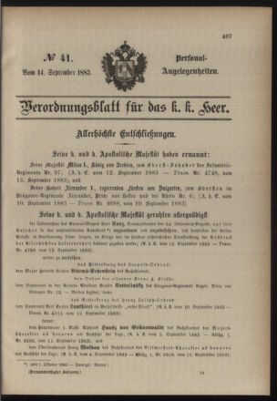 Kaiserlich-königliches Armee-Verordnungsblatt: Personal-Angelegenheiten 18830914 Seite: 1