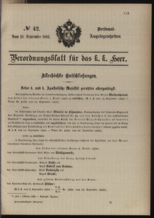 Kaiserlich-königliches Armee-Verordnungsblatt: Personal-Angelegenheiten 18830921 Seite: 1