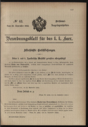 Kaiserlich-königliches Armee-Verordnungsblatt: Personal-Angelegenheiten 18830926 Seite: 1