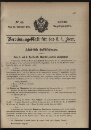 Kaiserlich-königliches Armee-Verordnungsblatt: Personal-Angelegenheiten 18830930 Seite: 1