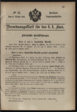 Kaiserlich-königliches Armee-Verordnungsblatt: Personal-Angelegenheiten 18831013 Seite: 1