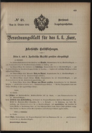 Kaiserlich-königliches Armee-Verordnungsblatt: Personal-Angelegenheiten 18831021 Seite: 1