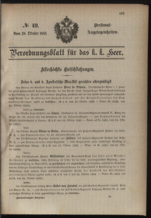 Kaiserlich-königliches Armee-Verordnungsblatt: Personal-Angelegenheiten 18831028 Seite: 1