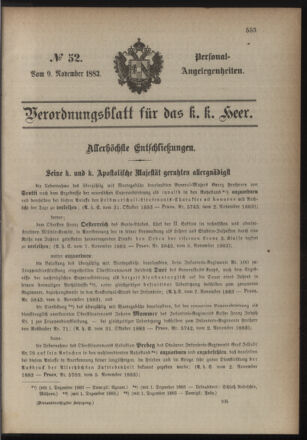 Kaiserlich-königliches Armee-Verordnungsblatt: Personal-Angelegenheiten 18831109 Seite: 1