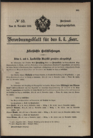 Kaiserlich-königliches Armee-Verordnungsblatt: Personal-Angelegenheiten 18831116 Seite: 1