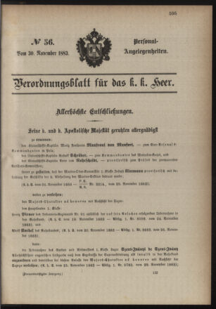 Kaiserlich-königliches Armee-Verordnungsblatt: Personal-Angelegenheiten 18831130 Seite: 1