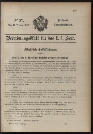 Kaiserlich-königliches Armee-Verordnungsblatt: Personal-Angelegenheiten 18831213 Seite: 1