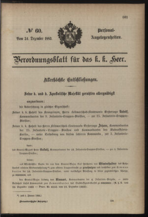 Kaiserlich-königliches Armee-Verordnungsblatt: Personal-Angelegenheiten 18831224 Seite: 1