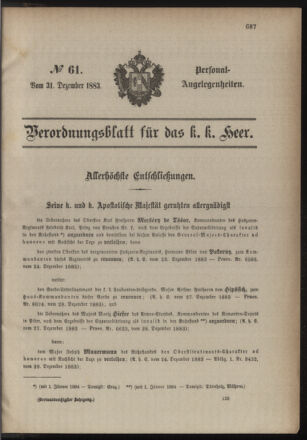 Kaiserlich-königliches Armee-Verordnungsblatt: Personal-Angelegenheiten 18831231 Seite: 1