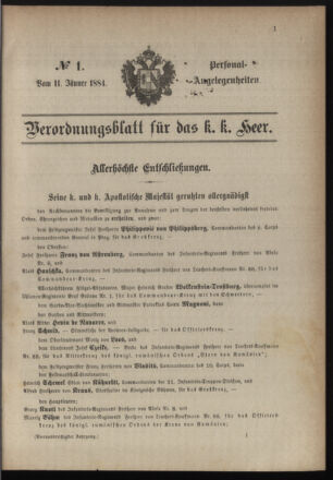 Kaiserlich-königliches Armee-Verordnungsblatt: Personal-Angelegenheiten 18840111 Seite: 1