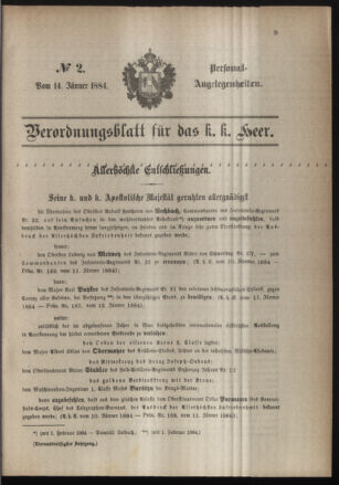 Kaiserlich-königliches Armee-Verordnungsblatt: Personal-Angelegenheiten 18840114 Seite: 1