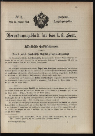 Kaiserlich-königliches Armee-Verordnungsblatt: Personal-Angelegenheiten 18840125 Seite: 1