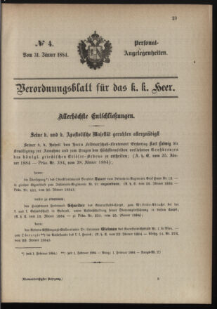 Kaiserlich-königliches Armee-Verordnungsblatt: Personal-Angelegenheiten 18840131 Seite: 1