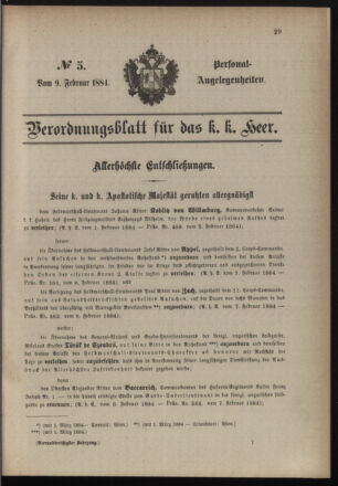 Kaiserlich-königliches Armee-Verordnungsblatt: Personal-Angelegenheiten 18840209 Seite: 1