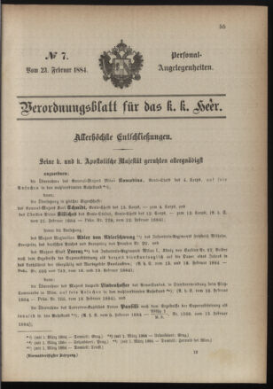 Kaiserlich-königliches Armee-Verordnungsblatt: Personal-Angelegenheiten 18840223 Seite: 1