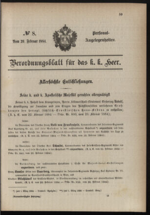 Kaiserlich-königliches Armee-Verordnungsblatt: Personal-Angelegenheiten 18840229 Seite: 1