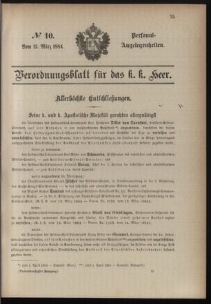 Kaiserlich-königliches Armee-Verordnungsblatt: Personal-Angelegenheiten 18840315 Seite: 1