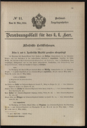 Kaiserlich-königliches Armee-Verordnungsblatt: Personal-Angelegenheiten 18840319 Seite: 1