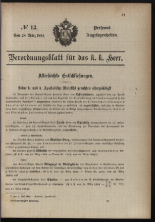 Kaiserlich-königliches Armee-Verordnungsblatt: Personal-Angelegenheiten 18840328 Seite: 1