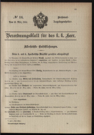 Kaiserlich-königliches Armee-Verordnungsblatt: Personal-Angelegenheiten 18840331 Seite: 1