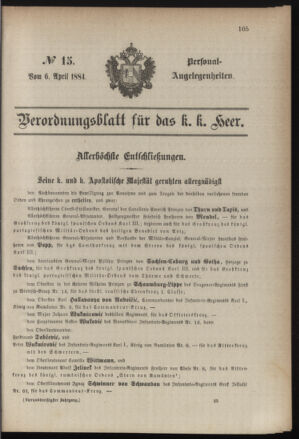 Kaiserlich-königliches Armee-Verordnungsblatt: Personal-Angelegenheiten 18840406 Seite: 1