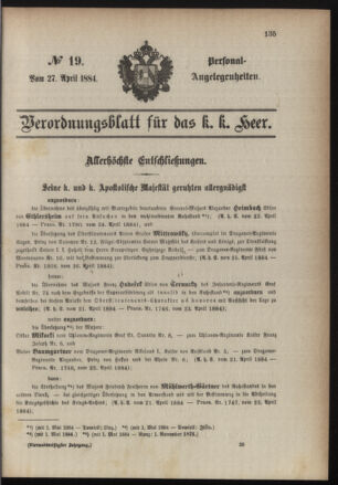 Kaiserlich-königliches Armee-Verordnungsblatt: Personal-Angelegenheiten 18840427 Seite: 1