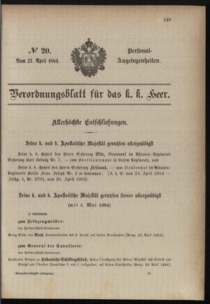 Kaiserlich-königliches Armee-Verordnungsblatt: Personal-Angelegenheiten 18840427 Seite: 15