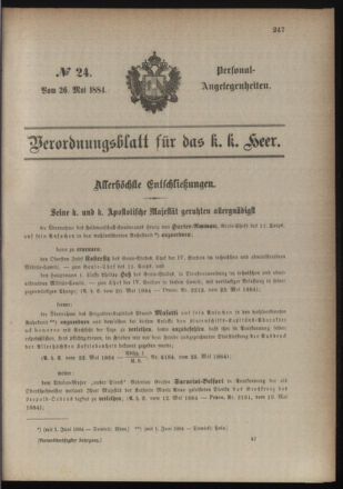 Kaiserlich-königliches Armee-Verordnungsblatt: Personal-Angelegenheiten 18840526 Seite: 1